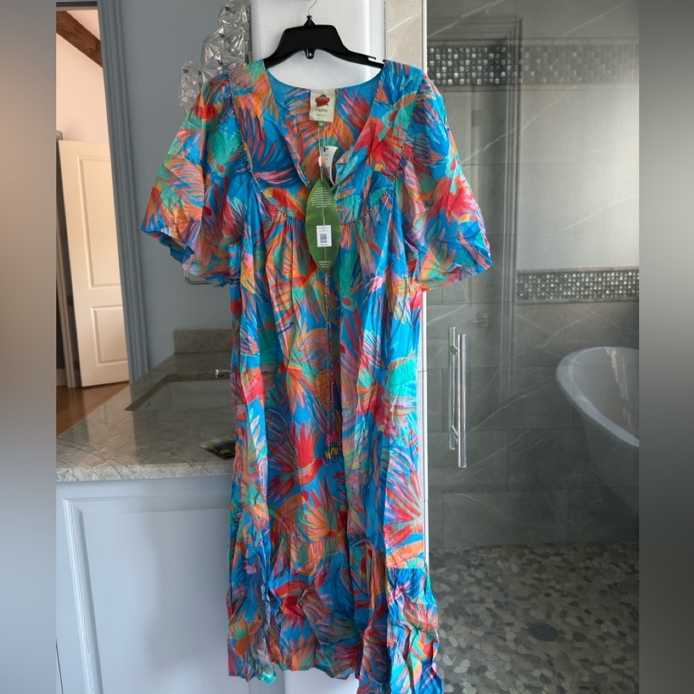 Farm Rio Painted Birds Cotton Midi-Dress - Picture 6 of 15